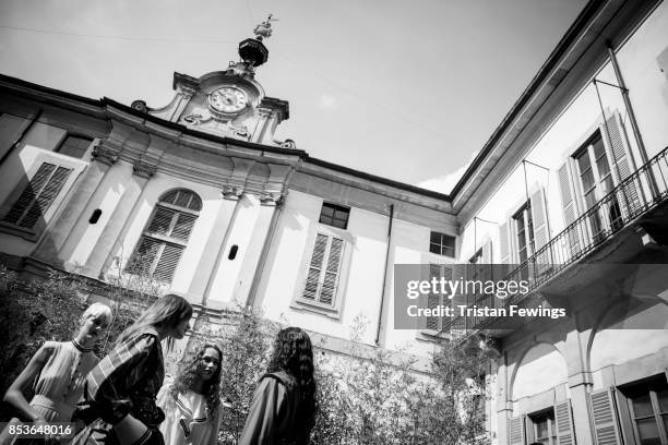 Models are seen backstage ahead of the Philosophy By Lorenzo Serafini show during Milan Fashion Week Spring/Summer 2018 on September 23, 2017 in...