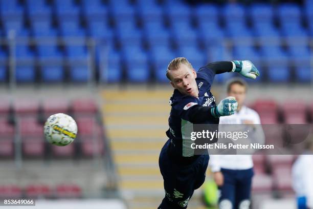 Pontus Dahlberg, goalkeeper of IFK Goteborg ahead of the Allsvenskan match between Athletic FC Eskilstuna and IFK Goteborg at Tunavallen on September...