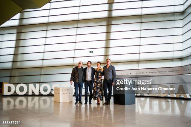 Daniel Araoz, Diego Lerman, Barbara Lennie and Claudio Tolcachir attend 'Una Especie de Familia' photocall during 65th San Sebastian Film Festival on...