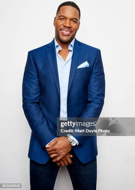 Media personality and former American football defensive end Michael Strahan poses for a portraits at the Tribeca TV festival at Cinepolis Chelsea on...