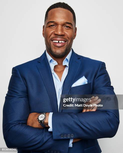 Media personality and former American football defensive end Michael Strahan poses for a portraits at the Tribeca TV festival at Cinepolis Chelsea on...