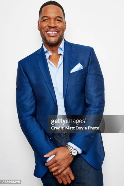 Media personality and former American football defensive end Michael Strahan poses for a portraits at the Tribeca TV festival at Cinepolis Chelsea on...