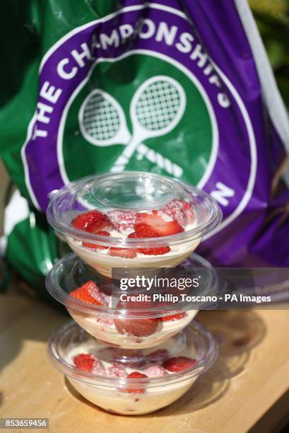 The strawberries and cream stand on day five of the Wimbledon Championships at the All England Lawn Tennis and Croquet Club, Wimbledon.