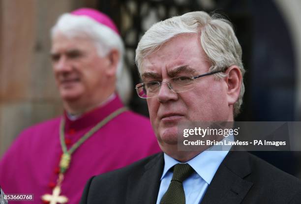 Tanaiste Eamon Gilmore attends the funeral of Gerry Conlon, who was wrongly convicted of the 1974 IRA Guildford pub bombing, at St Peter's Cathedral,...