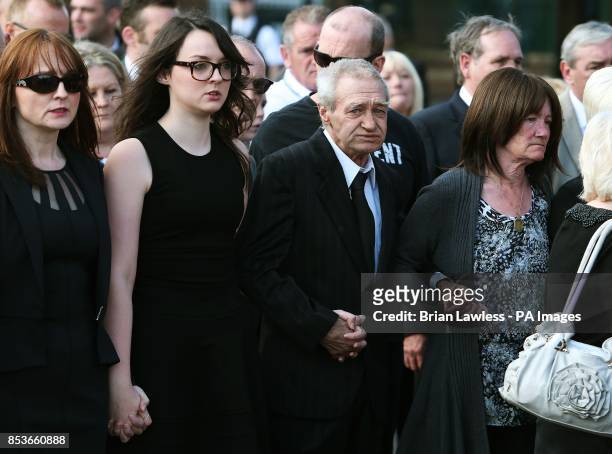 Birmingham Six member Paddy Hill and sister of Gerrry Conlon, Ann McKernan follow the coffin of Gerry Conlon, who was wrongly convicted of the 1974...