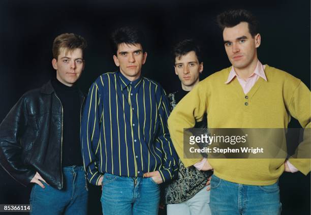 Photo of The Smiths and Mike JOYCE and Johnny MARR and Andy ROURKE and MORRISSEY; L-R: Andy Rourke, Mike Joyce, Johnny Marr, Morrissey - posed,...
