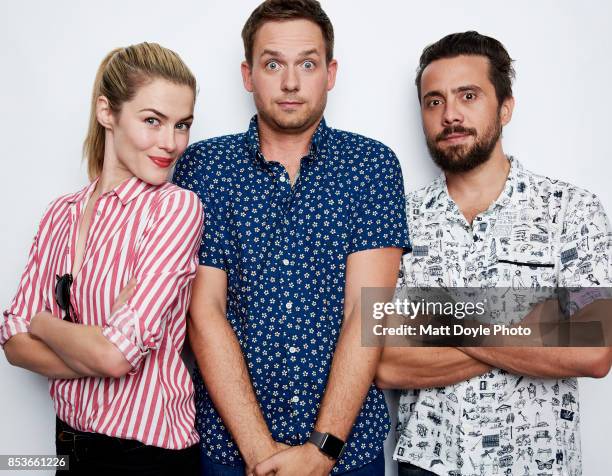 Mike Piscitelli, Rachael Taylor and Patrick J Adams pose for a portrait at the Tribeca TV festival at Cinepolis Chelsea on September 23, 2017.