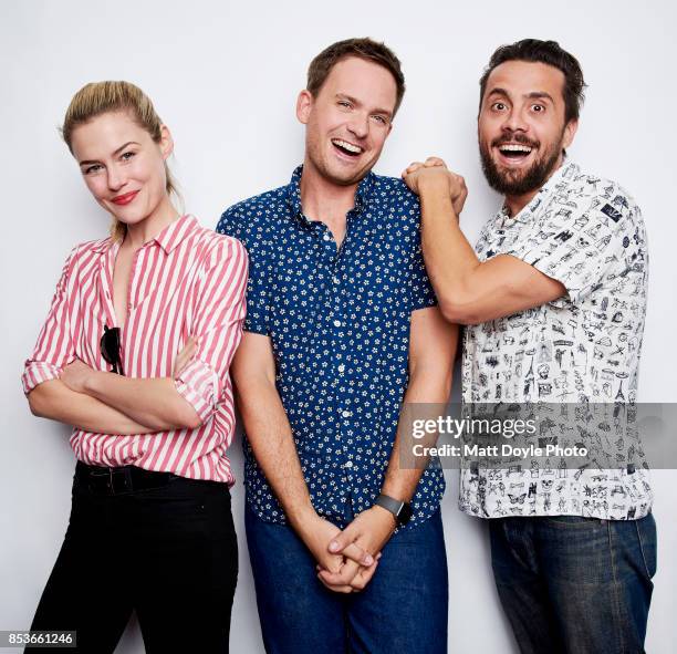 Mike Piscitelli, Rachael Taylor and Patrick J Adams pose for a portrait at the Tribeca TV festival at Cinepolis Chelsea on September 23, 2017.