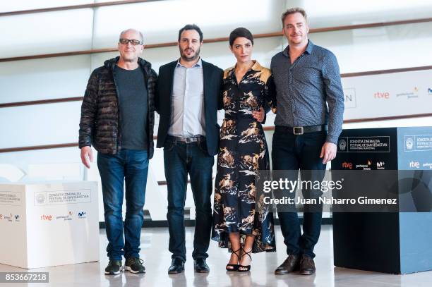 Daniel Araoz, Diego Lerman, Barbara Lennie and Claudio Tolcachir attend 'Una Especie de Familia' photocall during 65th San Sebastian Film Festival on...