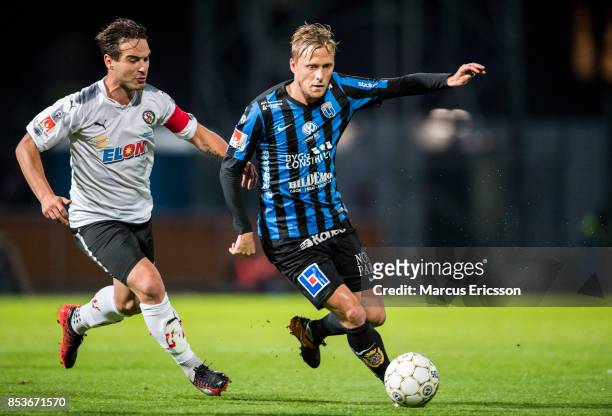 Nordin Gerzic of Orebro SKand Christer Gustafsson of IK Sirius FK during the Allsvenskan match between IK Sirius FK and Orebro SK at Studenternas IP...