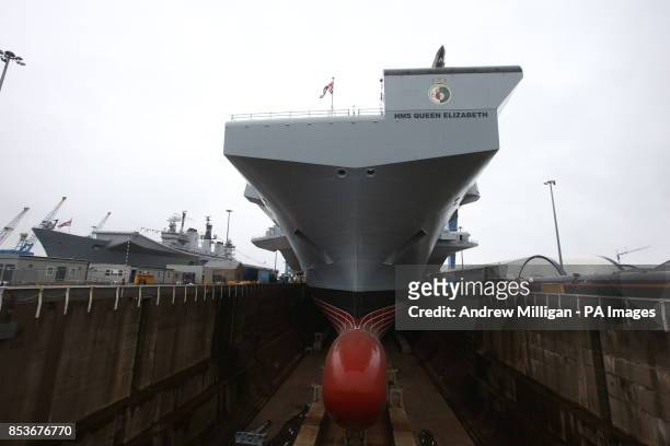 Queen Elizabeth after the vessel's formal naming ceremony at in Rosyth Dockyard, Fife.