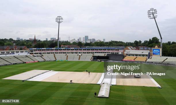 Rain delays the start of play during the T20 Blast match at Edgbaston, Birmingham.