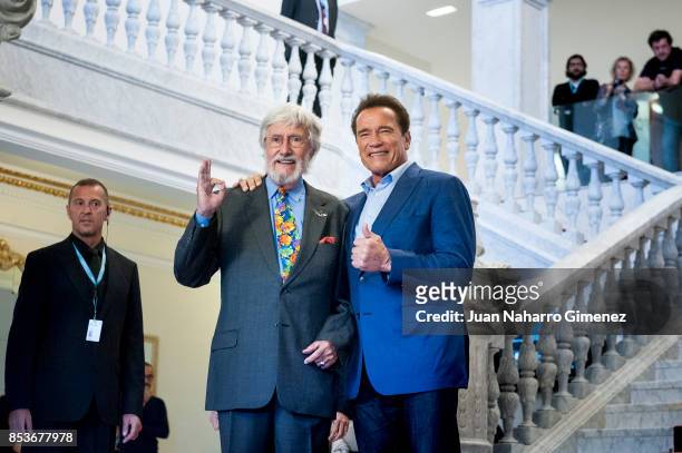 Jean Michel Cousteau and Arnold Schwarzenegger attend 'Wonders Of The Sea' premiere during 65th San Sebastian Film Festival on September 25, 2017 in...