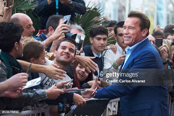Actor Arnold Schwarzenegger attends the 'Wonder Of The Sea 3D' premiere at the Victoria Eugenia Teather during the 65th San Sebastian International...