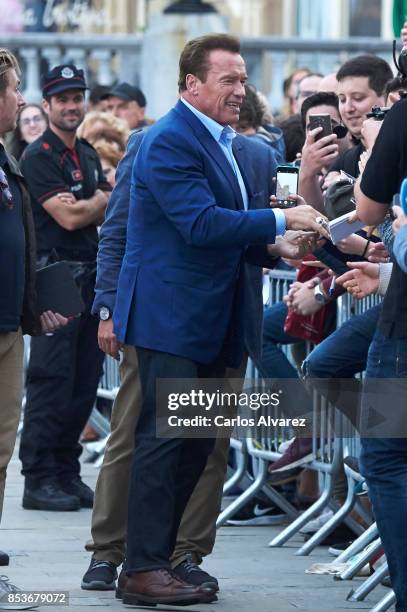 Actor Arnold Schwarzenegger attends the 'Wonder Of The Sea 3D' premiere at the Victoria Eugenia Teather during the 65th San Sebastian International...