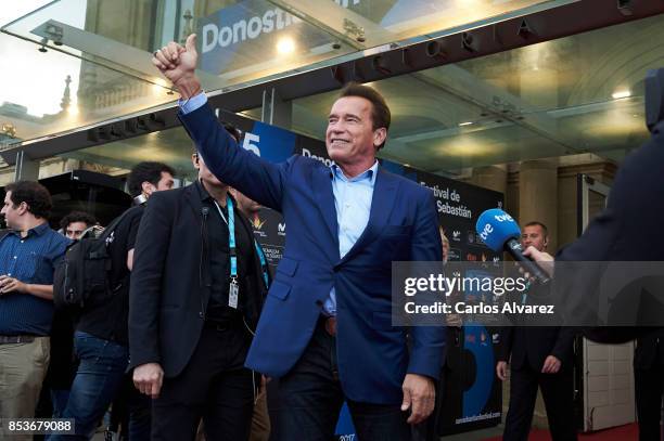 Actor Arnold Schwarzenegger attends the 'Wonder Of The Sea 3D' premiere at the Victoria Eugenia Teather during the 65th San Sebastian International...