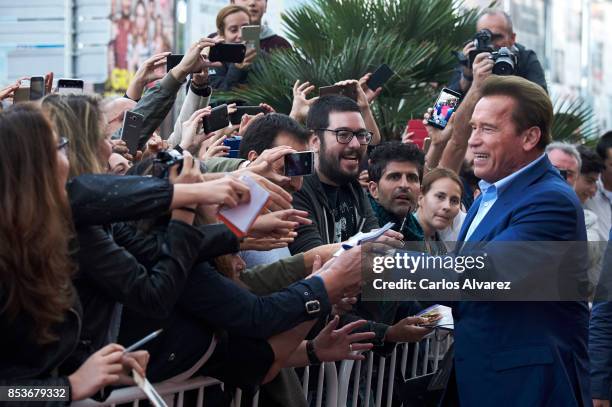 Actor Arnold Schwarzenegger attends the 'Wonder Of The Sea 3D' premiere at the Victoria Eugenia Teather during the 65th San Sebastian International...