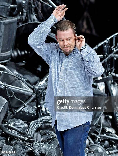 Alexander McQueen walks the runway at the Alexander McQueen Ready-to-Wear A/W 2009 fashion show during Paris Fashion Week at POPB on March 10, 2009...