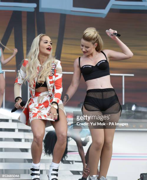 Iggy Azalea and Rita Ora performing on the Main Stage at the Wireless Festival in Finsbury Park, north London.