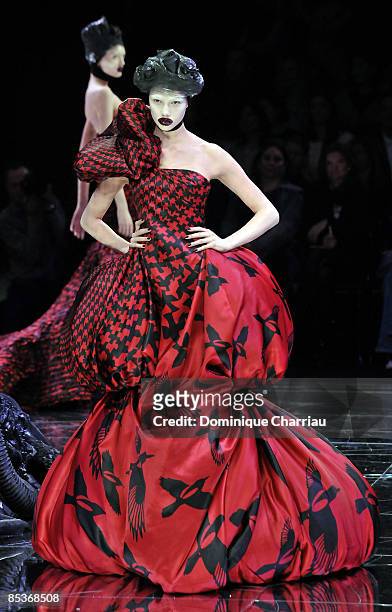 Model Walks the runway at the Alexander McQueen Ready-to-Wear A/W 2009 fashion show during Paris Fashion Week at POPB on March 10, 2009 in Paris,...