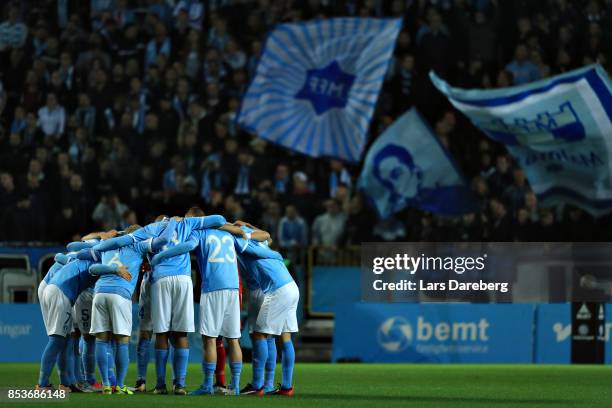 Malmo FF during the Allsvenskan match between Malmo FF and IF Elfsborg at Swedbank Stadion on September 25, 2017 in Malmo, Sweden.