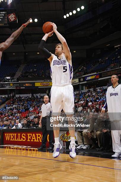 Andres Nocioni of the Sacramento Kings shoots the ball against the Oklahoma City Thunder on March 10, 2009 at ARCO Arena in Sacramento, California....