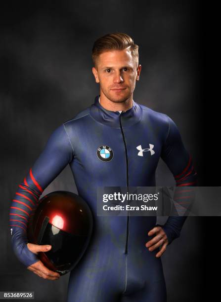 Skeleton racer John Daly poses for a portrait during the Team USA Media Summit ahead of the PyeongChang 2018 Olympic Winter Games on September 25,...