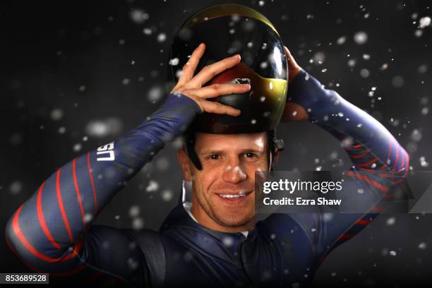 Skeleton racer John Daly poses for a portrait during the Team USA Media Summit ahead of the PyeongChang 2018 Olympic Winter Games on September 25,...