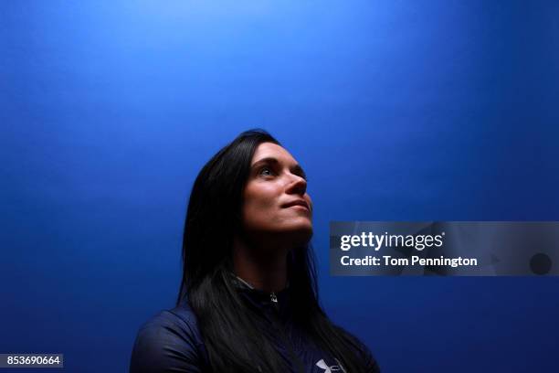 Skeleton racer Annie O'Shea poses for a portrait during the Team USA Media Summit ahead of the PyeongChang 2018 Olympic Winter Games on September 25,...