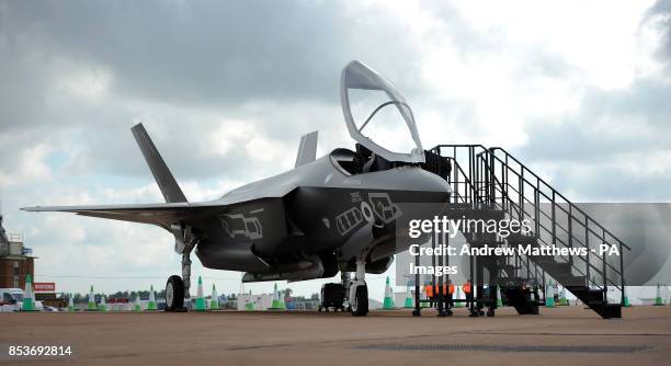 Full scale model of a Lockheed Martin F-35 during a preview day at the the Royal International Air Tattoo at RAF Fairford in Gloucestershire.