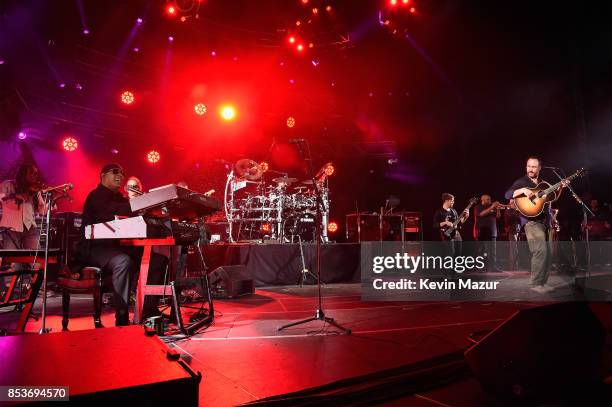Stevie Wonder performs with Dave Matthews Band at "A Concert for Charlottesville," at University of Virginia's Scott Stadium on September 24, 2017 in...