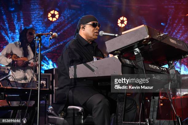 Stevie Wonder performs with Dave Matthews Band at "A Concert for Charlottesville," at University of Virginia's Scott Stadium on September 24, 2017 in...