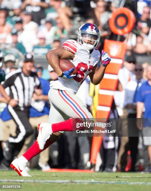 Sterling Shepard of the New York Giants catches a pass and runs for a touchdown in the fourth quarter against the Philadelphia Eagles at Lincoln...