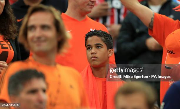 Justin, son of Netherlands assistant coach Patrick Kluivert in the stands