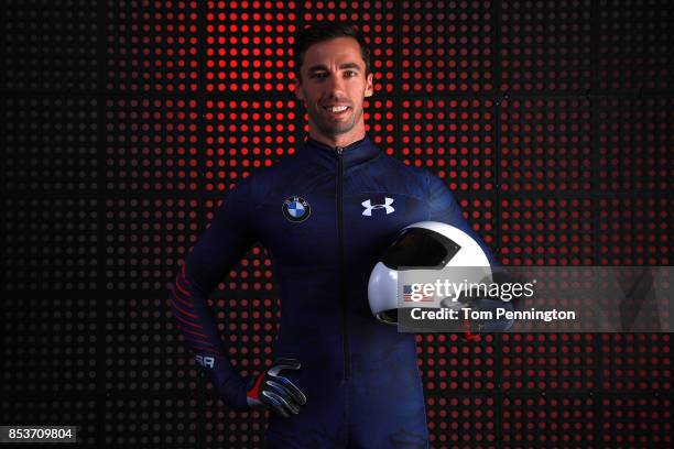 Skeleton racer Matt Antoine poses for a portrait during the Team USA Media Summit ahead of the PyeongChang 2018 Olympic Winter Games on September 25,...