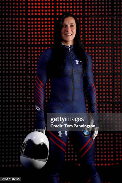 Skeleton racer Annie O'Shea poses for a portrait during the Team USA Media Summit ahead of the PyeongChang 2018 Olympic Winter Games on September 25,...