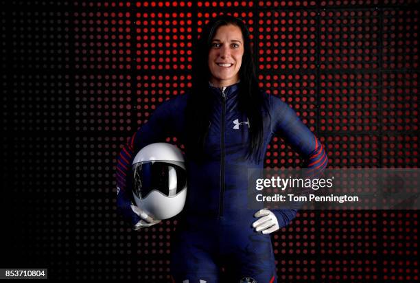 Skeleton racer Annie O'Shea poses for a portrait during the Team USA Media Summit ahead of the PyeongChang 2018 Olympic Winter Games on September 25,...