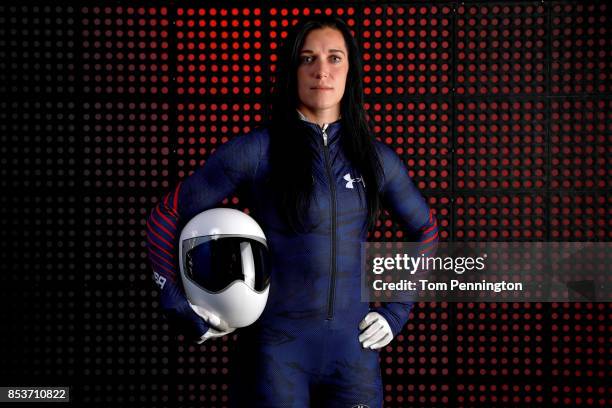 Skeleton racer Annie O'Shea poses for a portrait during the Team USA Media Summit ahead of the PyeongChang 2018 Olympic Winter Games on September 25,...