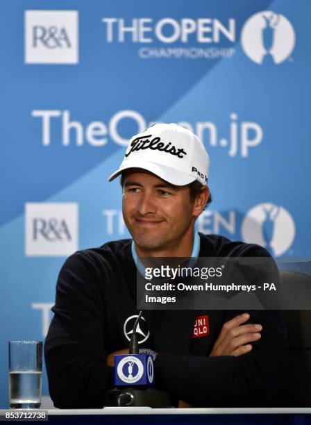 Australia's Adam Scott during a press conference on practice day three of the 2014 Open Championship at Royal Liverpool Golf Club, Hoylake.