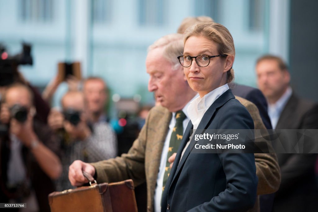 AfD leaders give a press conference after making history by sending dozens of lawmakers to parliament in Berlin