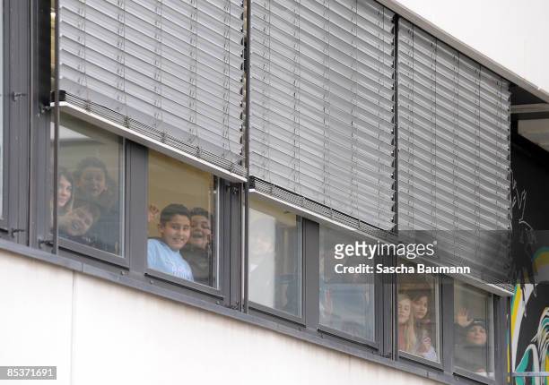 Pupil are seen at the Albertville-School Centre on March 11, 2009 in Winnenden near Stuttgart, Germany. According to media reports, a gunman attacked...