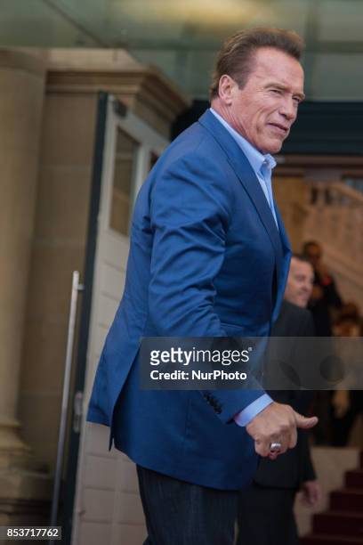 Actor Arnold Schwarzenegger is seen arriving at the 65th San Sebastian International Film Festival on September 25, 2017 in San Sebastian, Spain. The...