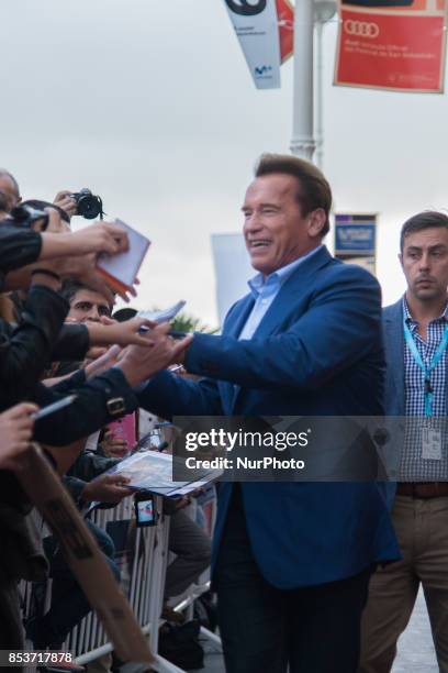 Actor Arnold Schwarzenegger is seen arriving at the 65th San Sebastian International Film Festival on September 25, 2017 in San Sebastian, Spain. The...