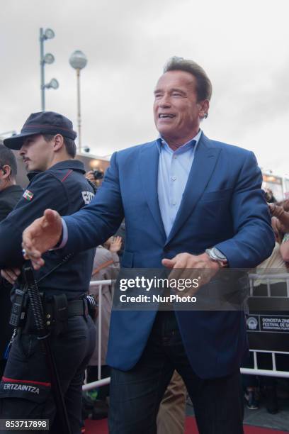 Actor Arnold Schwarzenegger is seen arriving at the 65th San Sebastian International Film Festival on September 25, 2017 in San Sebastian, Spain. The...