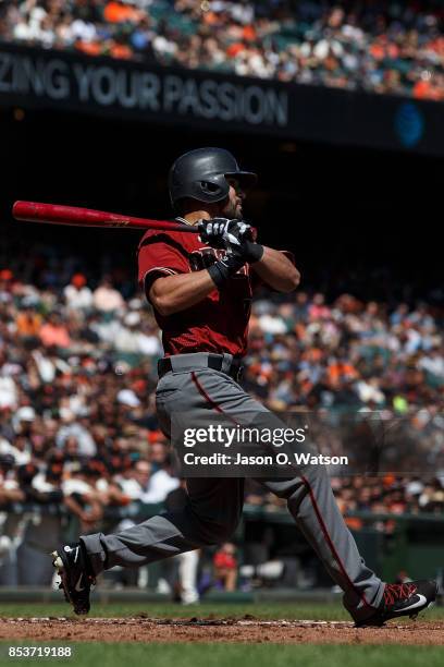 Reymond Fuentes of the Arizona Diamondbacks at bat against the San Francisco Giants during the second inning at AT&T Park on September 17, 2017 in...