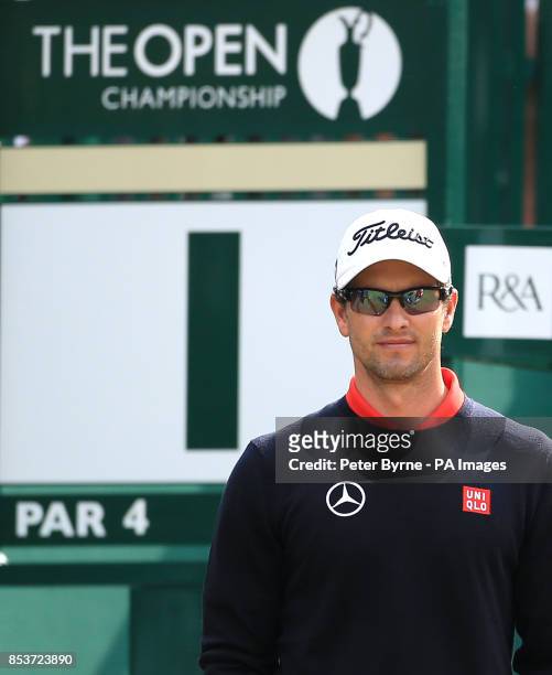 Australia's Adam Scott before teeing off on the 1st hole during day two of the 2014 Open Championship at Royal Liverpool Golf Club, Hoylake.