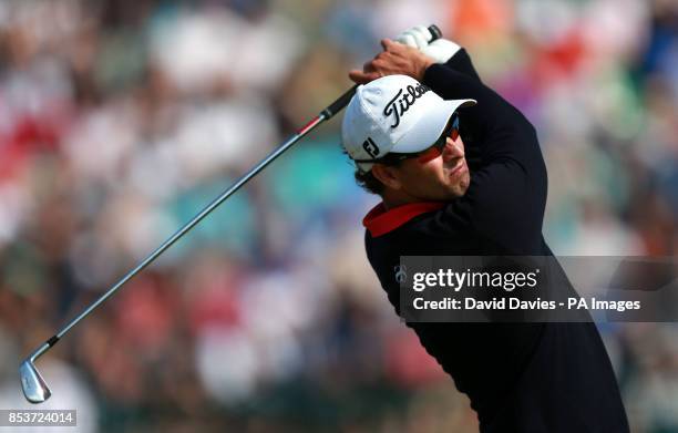 Australia's Adam Scott tees off the 4th during day two of the 2014 Open Championship at Royal Liverpool Golf Club, Hoylake.