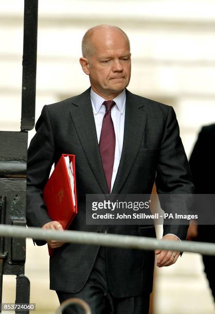 Leader of the Commons William Hague arrives in Downing Street, London, where Prime Minister David Cameron chaired a meeting of the government's Cobra...