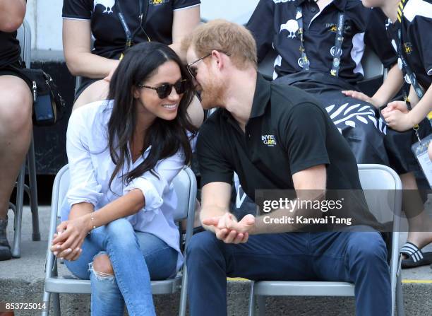 Meghan Markle and Prince Harry attend the Wheelchair Tennis on day 3 of the Invictus Games Toronto 2017 at Nathan Philips Square on September 25,...