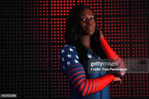 Bobsledder Aja Evans poses for a portrait during the Team USA Media Summit ahead of the PyeongChang 2018 Olympic Winter Games on September 25, 2017...